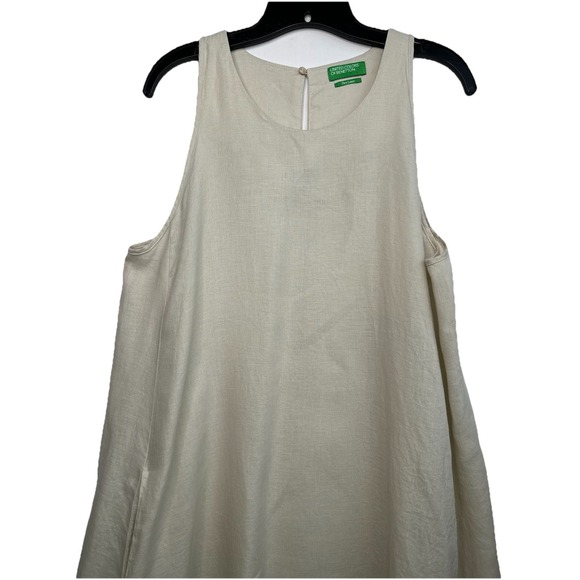 United Color of Benetton‎ Dress Large Linen Beige Sundress Sleeveless Coastal - Picture 2 of 8